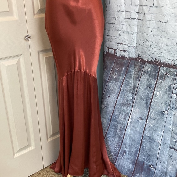 If By The Sea NWT Anthropologie Maxi Dress Button Back Train Detail Copper Sz S - Picture 11 of 16